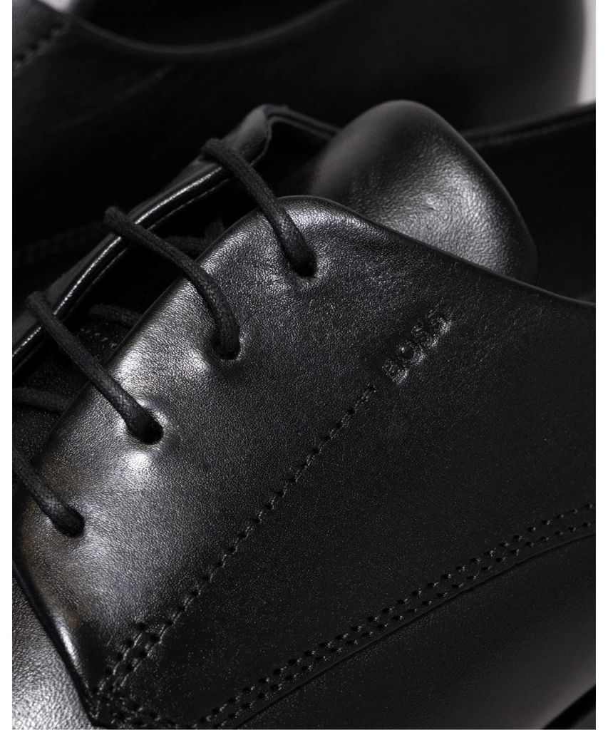 Hugo Boss Colby Mens Leather Derby Shoes With Embossed Logo - Black - Size UK 12